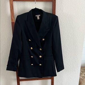 Elegant Navy Double-Breasted Women's Blazer
